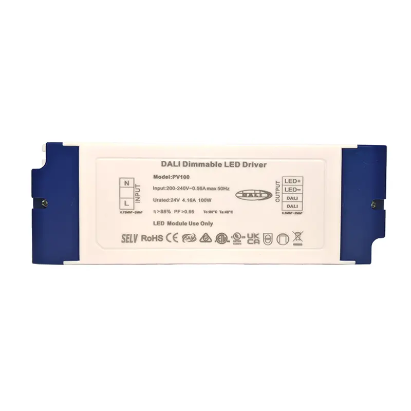 24V ডিমেবলের জন্য 100W ধ্রুবক ভোল্টেজ DALI ড্রাইভার