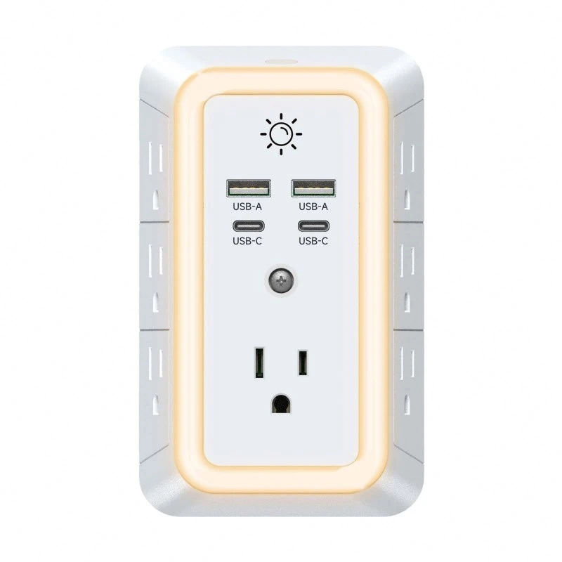LED নাইট লাইট সহ 7-আউটলেট ইউএস পাওয়ার স্ট্রিপ
