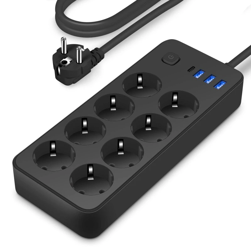 EU স্ট্যান্ডার্ড পাওয়ার স্ট্রিপ 8 AC 4 USB পোর্ট সহ