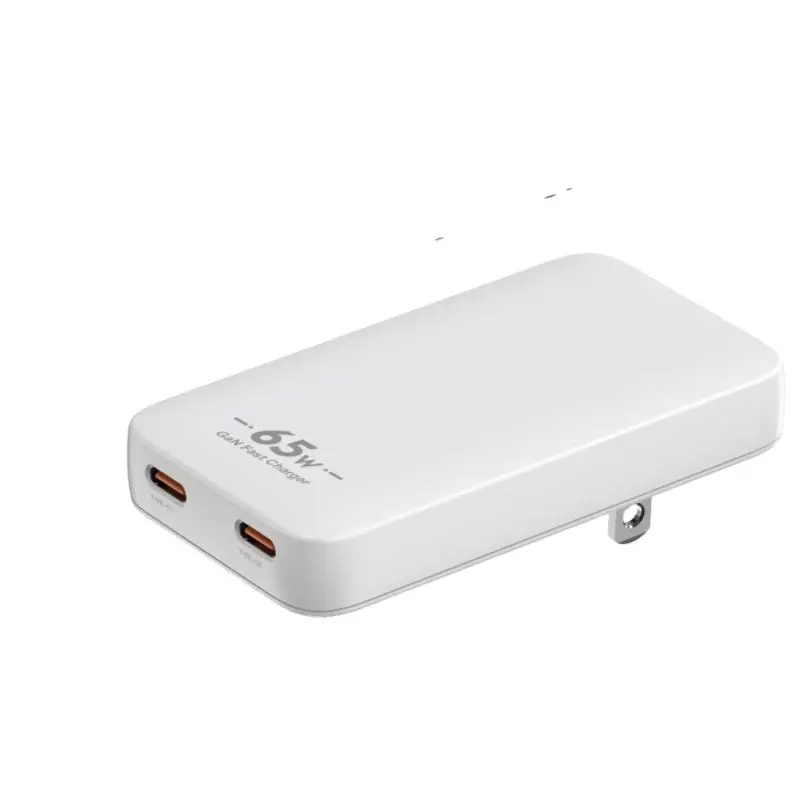 PD65W GaN USB-C অতি-পাতলা ওয়াল চার্জার ডুয়াল পোর্ট অ্যাডাপ্টার